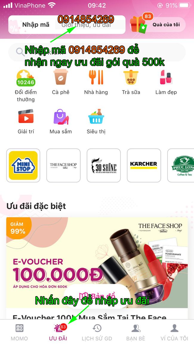 Nhấn vào biểu tượng ưu đãi