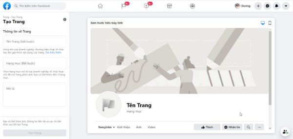 Thực hiện tạo trang Fanpage
