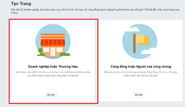 Lựa chọn kiểu fanpage Facebook