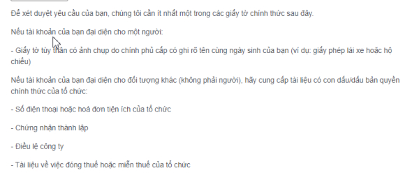 Các giấy tờ tùy thân cần có để xác thực Fanpage hoặc Facebook cá nhân