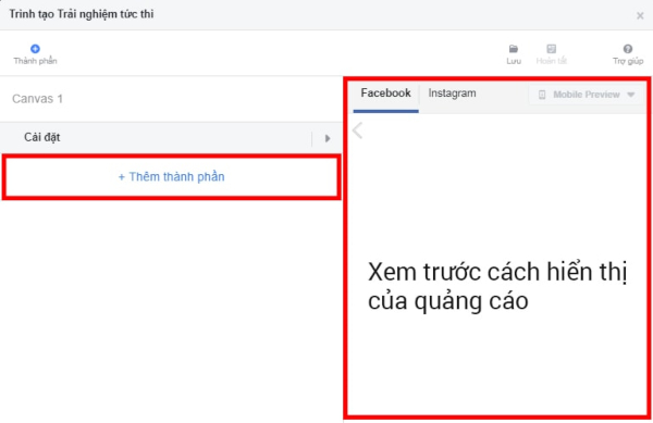 Giao diện của kiểu quảng cáo Canvas Facebook