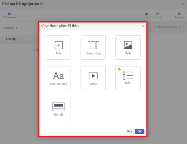 Các thẻ có thể gắn trong Canvas Facebook tại Fanpage