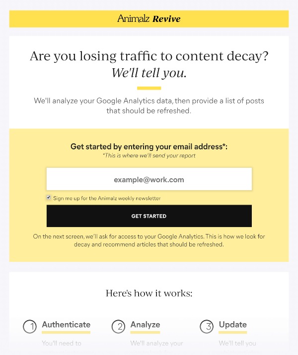 Sử dụng một công cụ miễn phí Animalz Revive