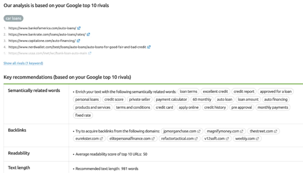 Sử dụng mẫu nội dung SEMrush