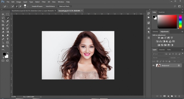 Tạo vùng chọn cần tách để tách tóc trong Photoshop