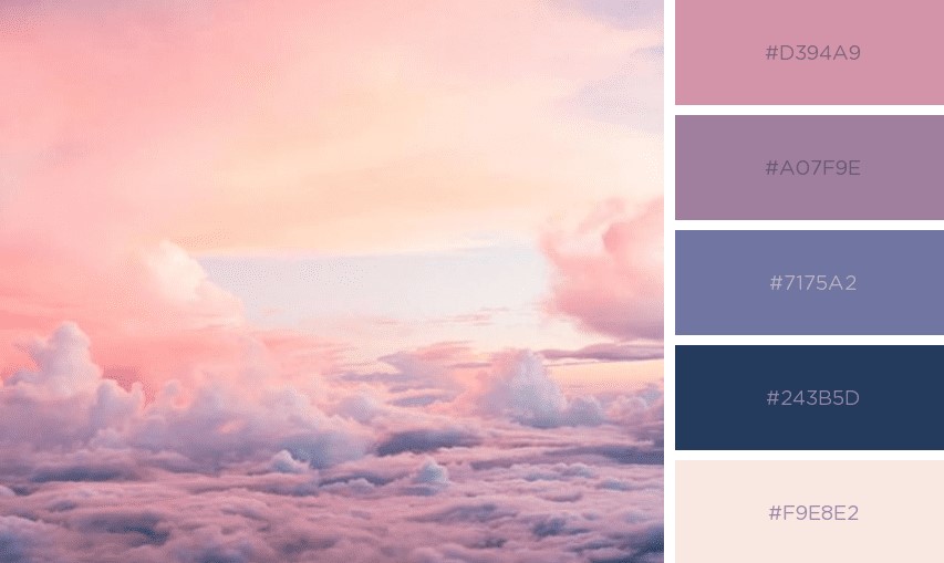 Bảng màu Pastel hồng với màu xanh đậm nhạt