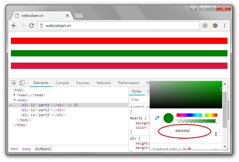 Màu sắc đã lấy được trên web