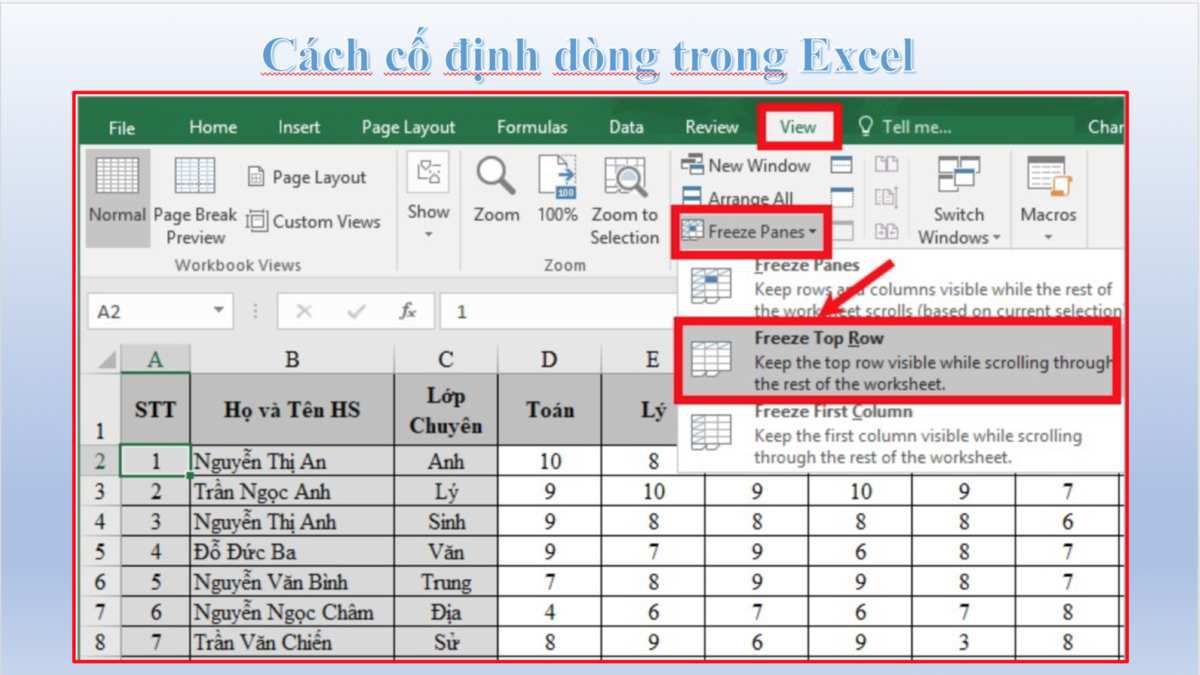Hướng dẫn chi tiết cách khóa dòng trong Excel 