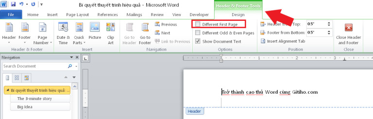cách bỏ header and footer trong word 2016