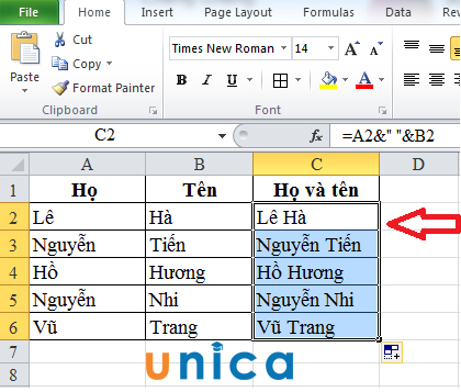 2 Cách gộp họ và tên trong Excel không làm mất nội dung