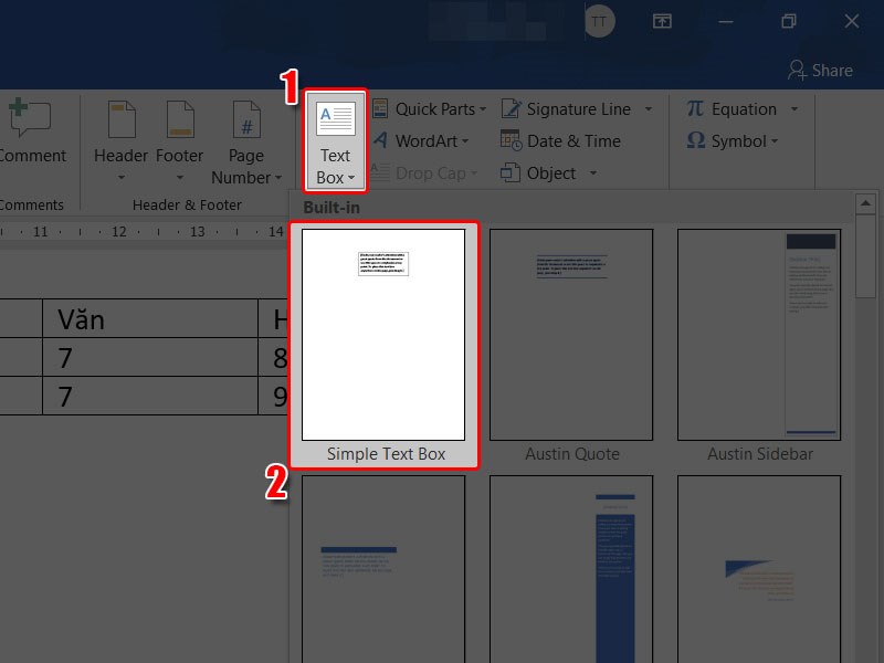 Chọn Simple Text Box