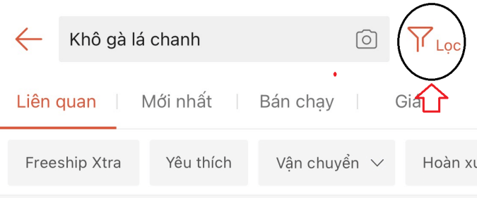 Lọc sản phẩm trên thiết bị di động