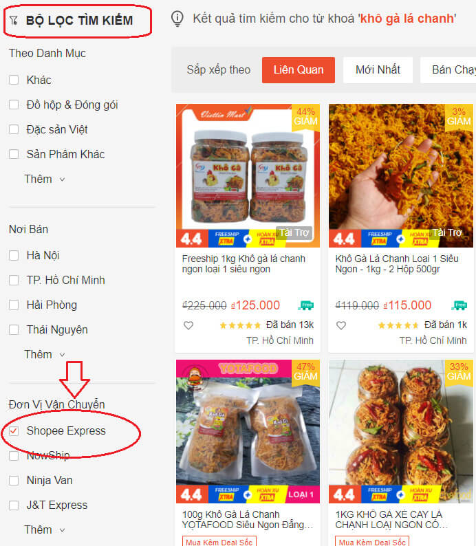 Chọn đơn vị vận chuyển và bấm chọn Shopee Express