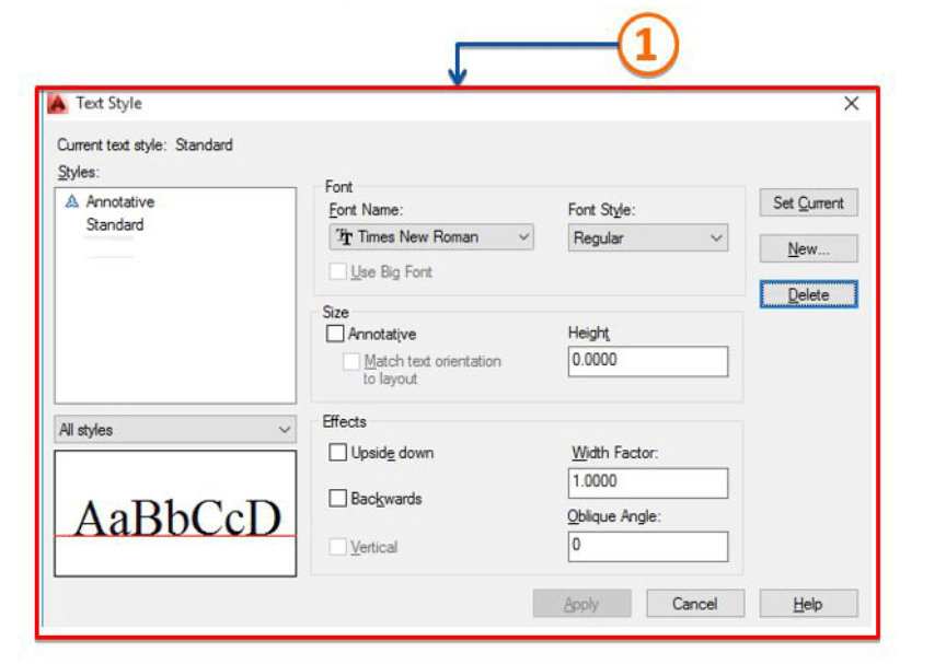 Cửa sổ text style hiện nên