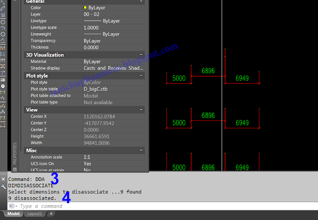 Gõ lệnh DDA (DimDisAssociate) và nhấn enter