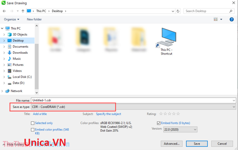 Chọn Save as type: CDR - CorelDRAW (*.cdr)