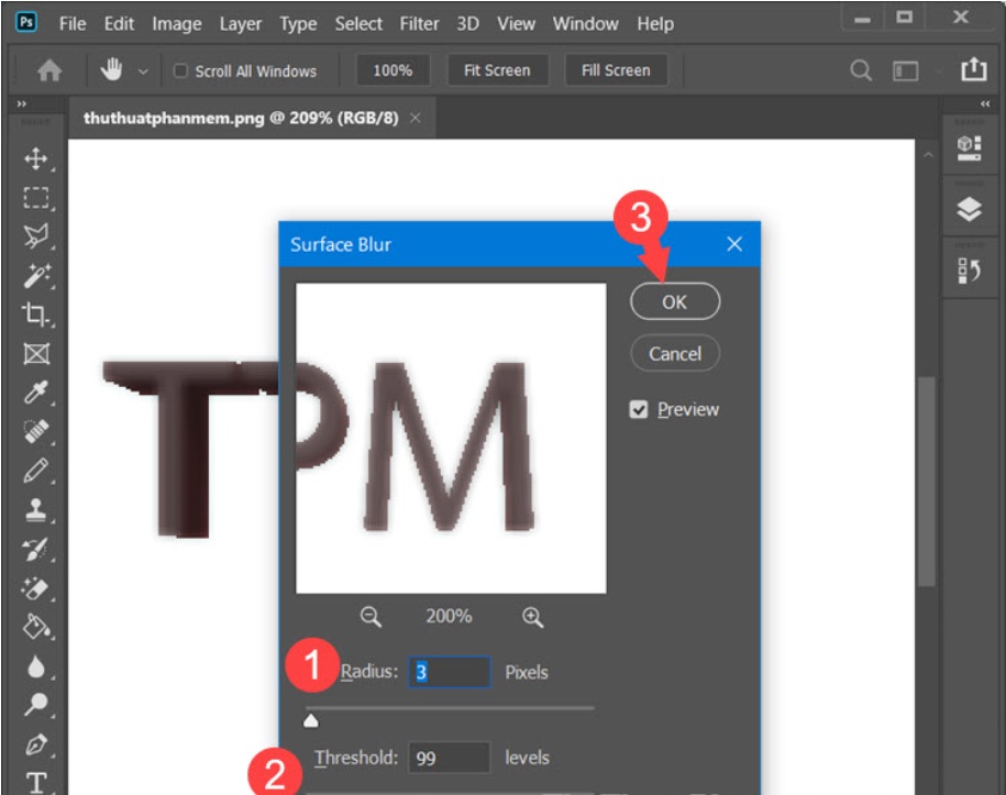 Thiết lập Radius ở mức 0,5 - 3 để chất lượng màu ảnh không bị giảm đi quá nhiều
