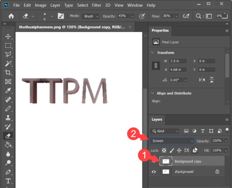 Chọn Layer sau đó nhấp Blending mode rồi chọn Screen hoặc Soft Light