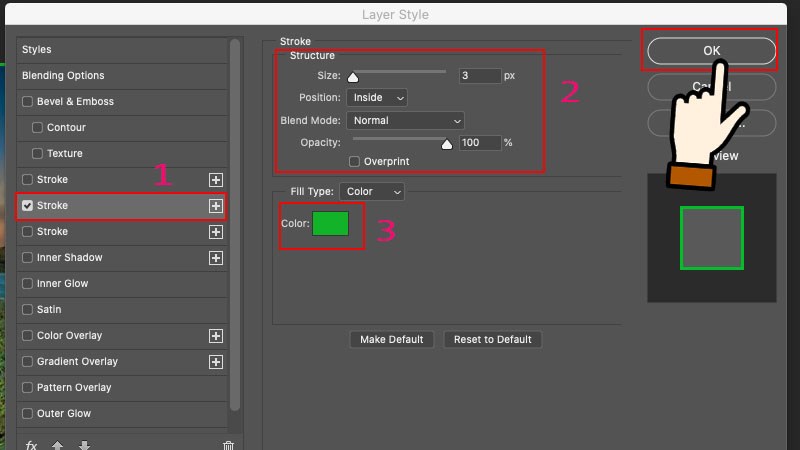 Chọn Stroke để điều chỉnh thông số