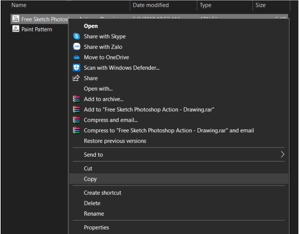 Copy file action mới tải