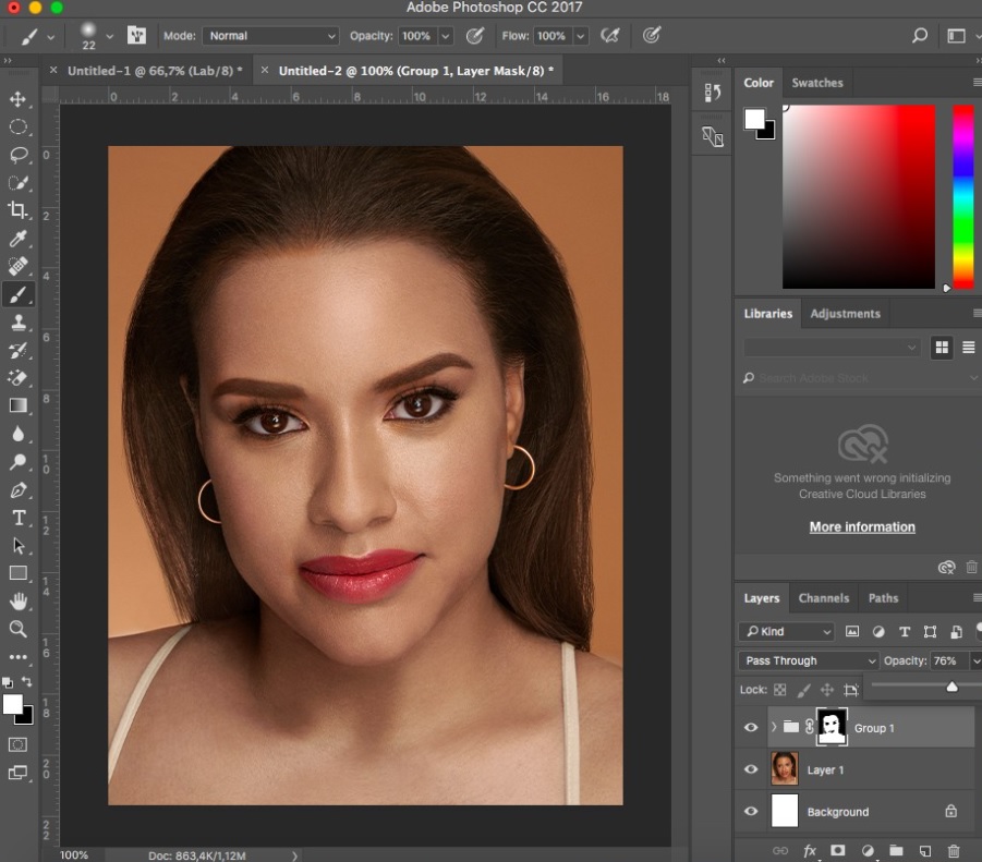 Group 3 layer Channel Mixer và thêm một layer mask màu đen cho group này