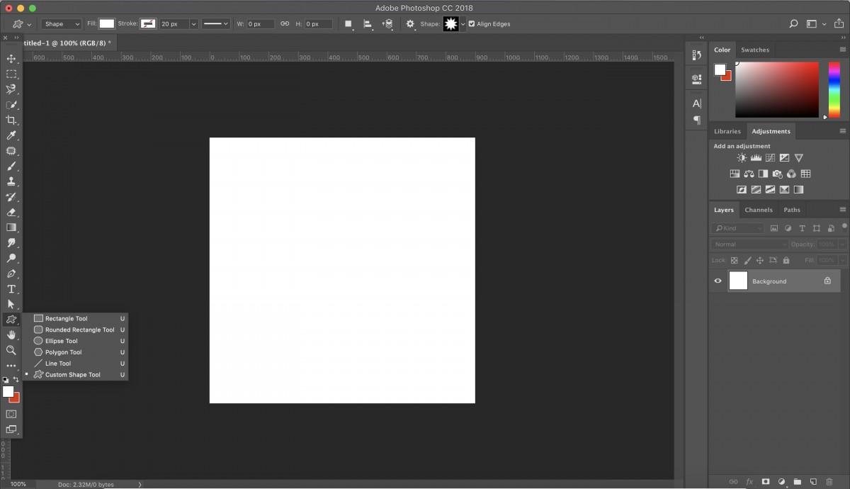 Chọn công cụ Custom Shape Tool (U)