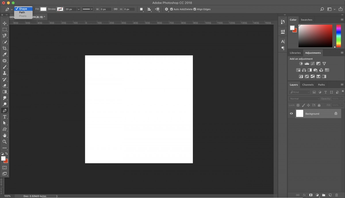 Chọn chế độ vẽ Shape