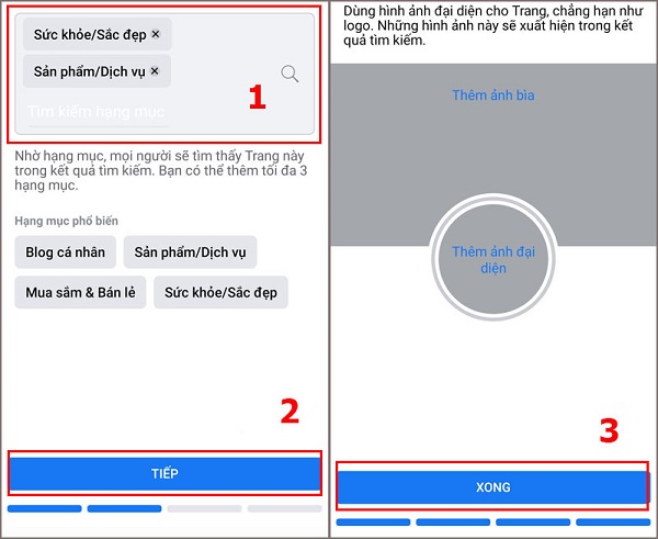 Lựa chọn hạng mục và đặt ảnh đại diện cho trang