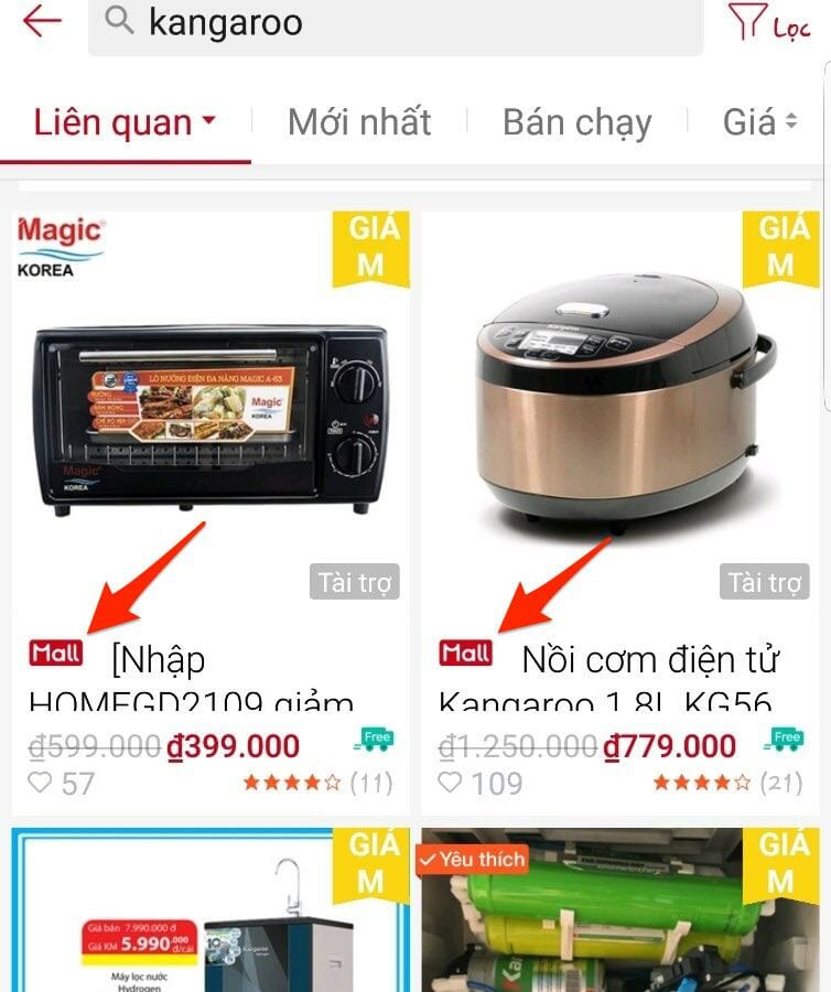 Những shop thuộc Shopee Mall sẽ có Logo chữ