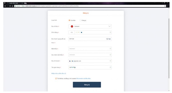 Điền thông tin gian hàng