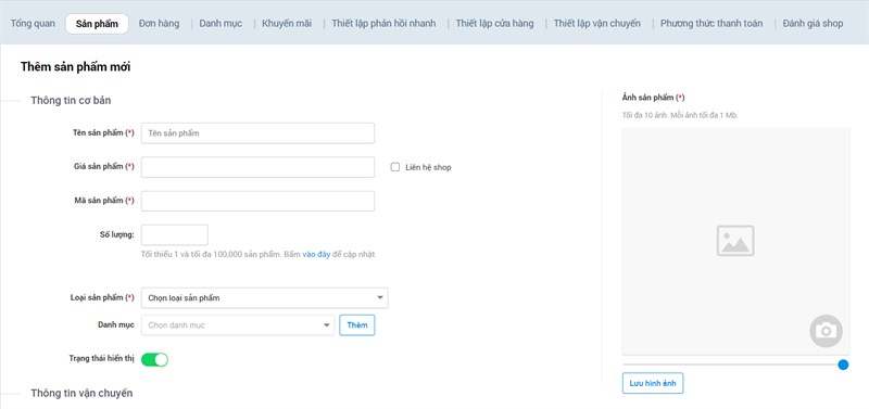 Nhập thông tin cơ bản liên quan đến sản phẩm