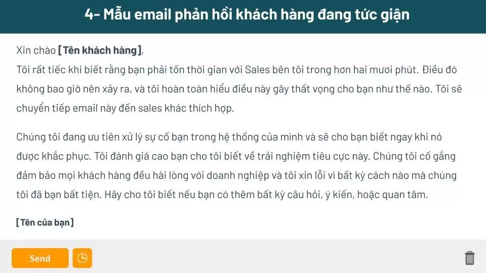 Mẫu gửi Email cho khách hàng về khiếu nại