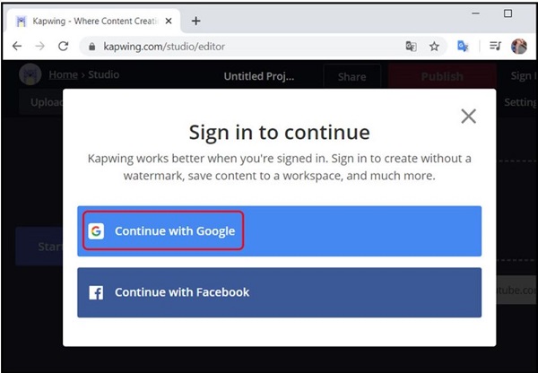 Chọn tiếp và đăng nhập tài khoản bằng tài khoản google hoặc Facebook