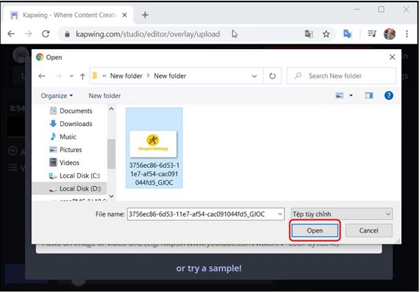 Chọn logo và bấm Open