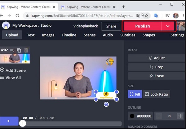 Ấn Publish ở góc trên bên phải màn hình