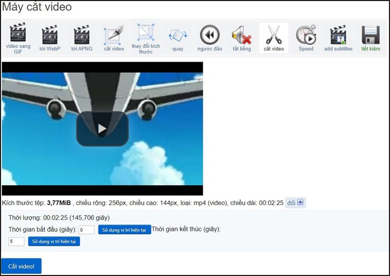 Giao diện trực tuyến của Ezgif