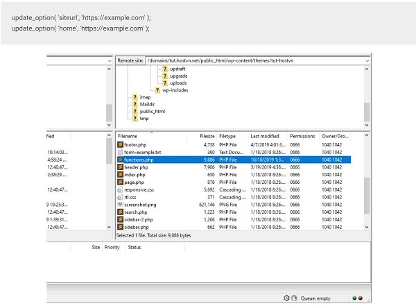 Thay doi url webiste bang file functions.php