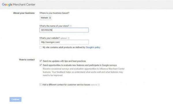 Tao tai khoan Merchant Center