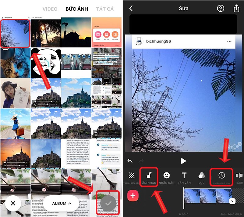Thao tác chọn bức hình muốn ghép