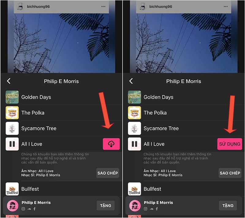 Chọn bài hát muốn sử dụng