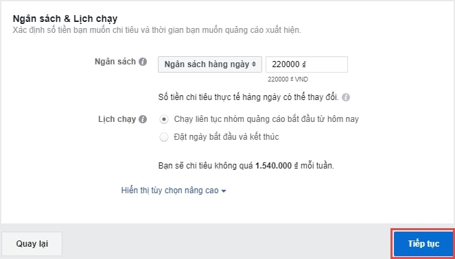 Ngân sách chạy quảng cáo Facebook