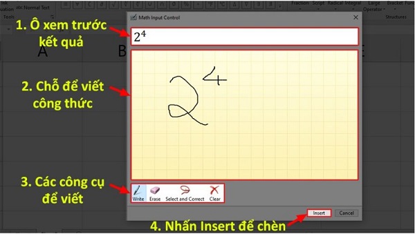 Cách thực hiện viết tay chỉ số trên, chỉ số dưới trong Excel