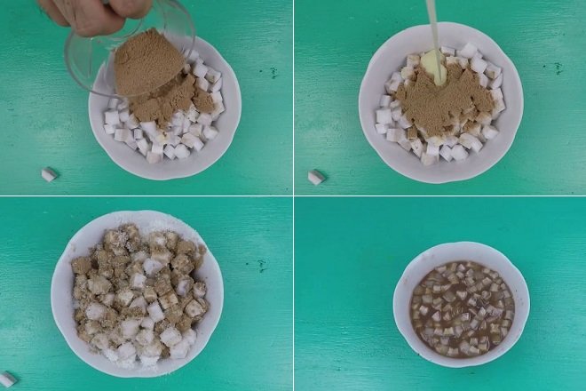 Ướp cùi dừa với bột cacao