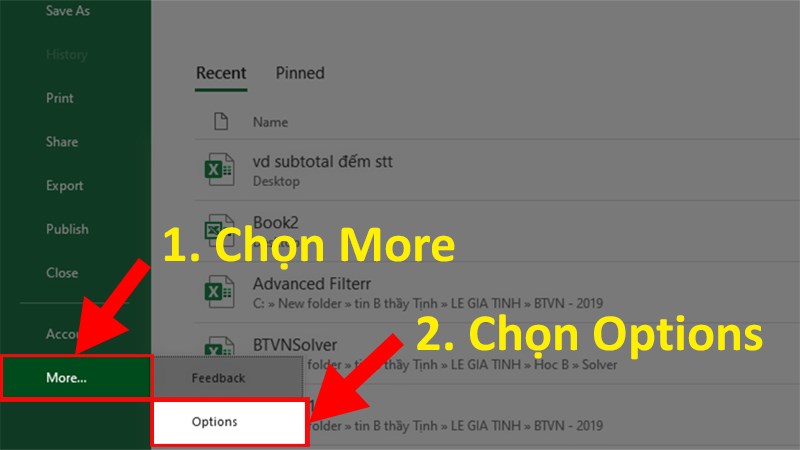 Chọn More và chọn Options