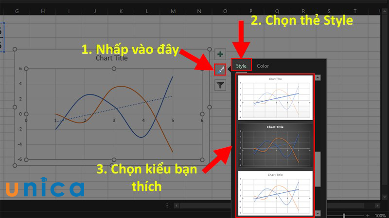 Chọn thẻ Style và chọn kiểu biểu đồ bạn cần sử dụng