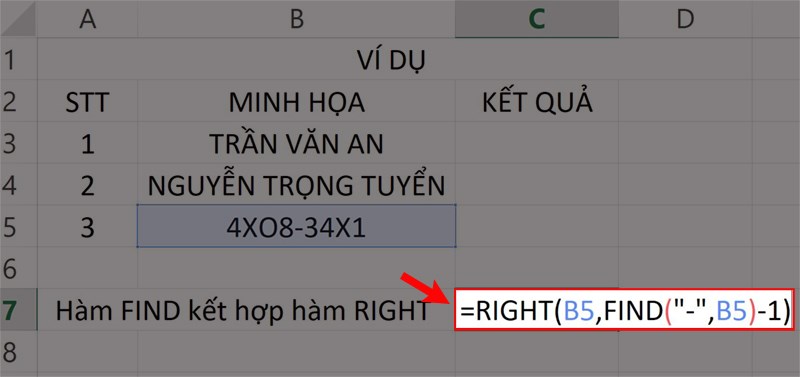 Nhập công thức hàm RIGHT