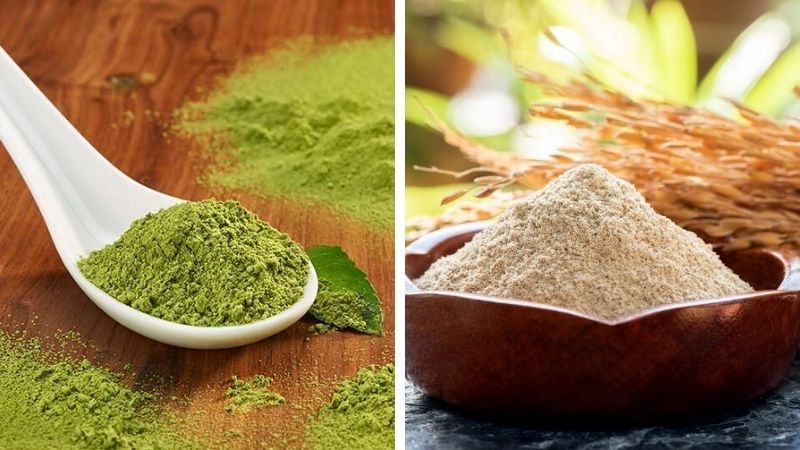 Bột trà xanh kết hợp với cám gạo và sữa tươi giúp da mềm mịn