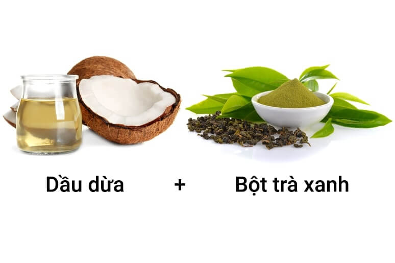 Bột trà xanh với dầu dừa giúp kháng khuẩn, hạn chế viêm da
