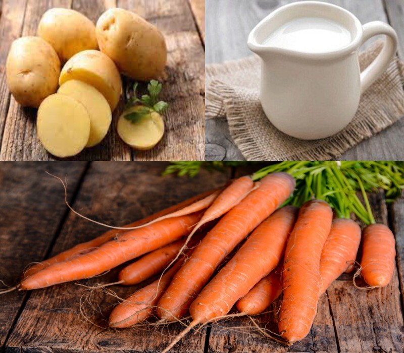 Làm da trắng mịn từ hỗn hợp mặt nạ khoai tây, cà rốt, sữa tươi