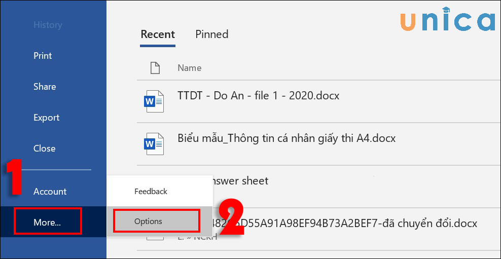 Ấn More để mở Options